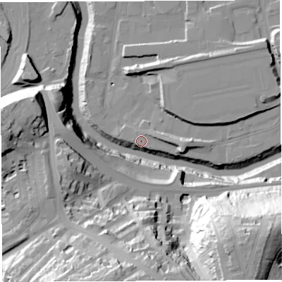 Shaded relief map of the ground around BS20XW, computed from Environment Agency LiDAR. The ground here sits at about 10 m above sea level and falls 59 m across the surrounding 800 m. Surface water reaching this point runs off ground lying to the east-south-east, 8.0 m higher.