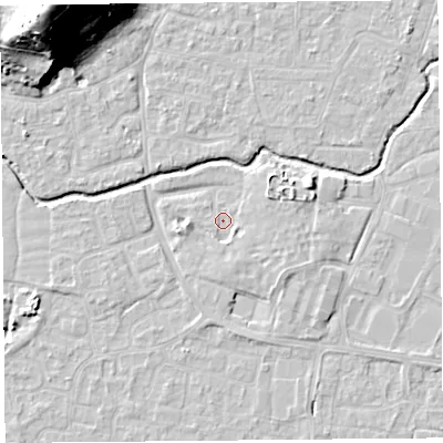 Shaded relief map of the ground around BS217UT, computed from Environment Agency LiDAR. The ground here sits at about 6 m above sea level and falls 33 m across the surrounding 800 m. Surface water reaching this point runs off ground lying to the south-east, 1.6 m higher.