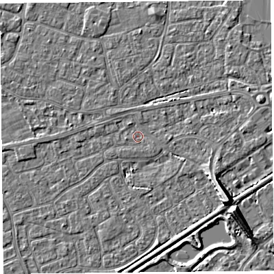 Shaded relief map of the ground around BS226BB, computed from Environment Agency LiDAR. The ground here sits at about 5 m above sea level and falls 9 m across the surrounding 800 m. Surface water reaching this point runs off ground lying to the west, 0.9 m higher.