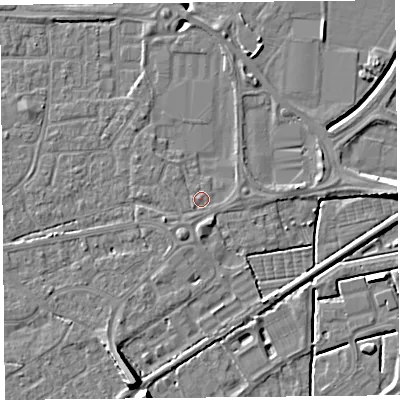 Shaded relief map of the ground around BS226BJ, computed from Environment Agency LiDAR. The ground here sits at about 6 m above sea level and falls 8 m across the surrounding 800 m. Surface water reaching this point runs off ground lying to the north-east, 0.9 m higher.