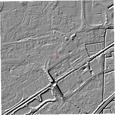 Shaded relief map of the ground around BS226BY, computed from Environment Agency LiDAR. The ground here sits at about 6 m above sea level and falls 9 m across the surrounding 800 m. Surface water reaching this point runs off ground lying to the south, 7.0 m higher.