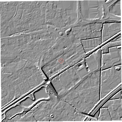 Shaded relief map of the ground around BS226DX, computed from Environment Agency LiDAR. The ground here sits at about 6 m above sea level and falls 9 m across the surrounding 800 m. Surface water reaching this point runs off ground lying to the south-west, 7.0 m higher.