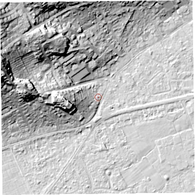 Shaded relief map of the ground around BS226EB, computed from Environment Agency LiDAR. The ground here sits at about 7 m above sea level and falls 31 m across the surrounding 800 m. Surface water reaching this point runs off ground lying to the west, 14.2 m higher.