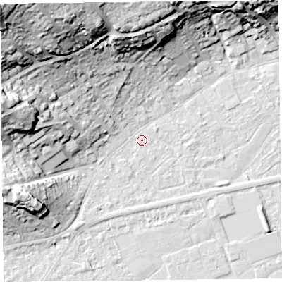 Shaded relief map of the ground around BS226EJ, computed from Environment Agency LiDAR. The ground here sits at about 6 m above sea level and falls 38 m across the surrounding 800 m. Surface water reaching this point runs off ground lying to the north-west, 37.5 m higher.