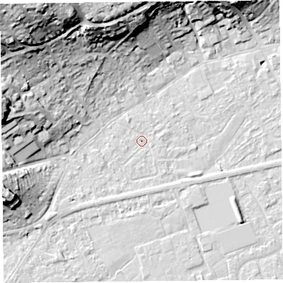 Shaded relief map of the ground around BS226EN, computed from Environment Agency LiDAR. The ground here sits at about 6 m above sea level and falls 32 m across the surrounding 800 m. Surface water reaching this point runs off ground lying to the north-west, 29.4 m higher.