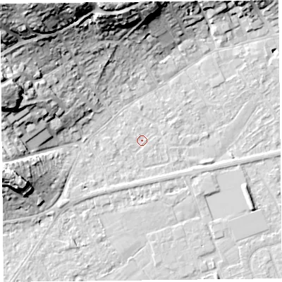 Shaded relief map of the ground around BS226ER, computed from Environment Agency LiDAR. The ground here sits at about 6 m above sea level and falls 31 m across the surrounding 800 m. Surface water reaching this point runs off ground lying to the north-west, 28.9 m higher.