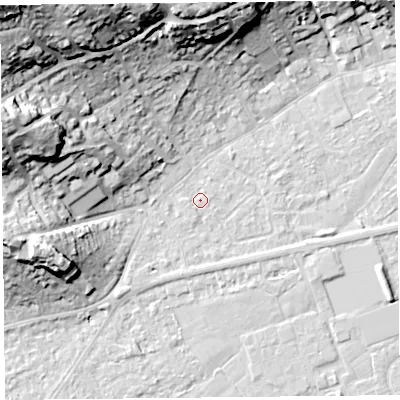 Shaded relief map of the ground around BS226ES, computed from Environment Agency LiDAR. The ground here sits at about 6 m above sea level and falls 36 m across the surrounding 800 m. Surface water reaching this point runs off ground lying to the west-south-west, 0.7 m higher.