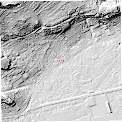 Shaded relief map of the ground around BS226ET, computed from Environment Agency LiDAR. The ground here sits at about 6 m above sea level and falls 49 m across the surrounding 800 m. Surface water reaching this point runs off ground lying to the north-west, 46.9 m higher.