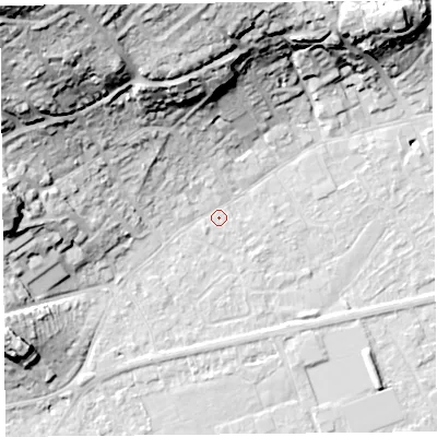 Shaded relief map of the ground around BS226EU, computed from Environment Agency LiDAR. The ground here sits at about 6 m above sea level and falls 42 m across the surrounding 800 m. Surface water reaching this point runs off ground lying to the north-north-west, 32.4 m higher.