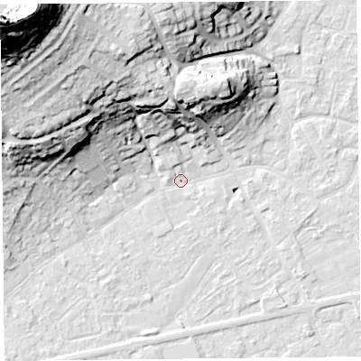 Shaded relief map of the ground around BS226JA, computed from Environment Agency LiDAR. The ground here sits at about 6 m above sea level and falls 61 m across the surrounding 800 m. Surface water reaching this point runs off ground lying to the north-west, 33.5 m higher.