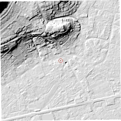 Shaded relief map of the ground around BS226JE, computed from Environment Agency LiDAR. The ground here sits at about 6 m above sea level and falls 49 m across the surrounding 800 m. Surface water reaching this point runs off ground lying to the south-south-east, 3.4 m higher.