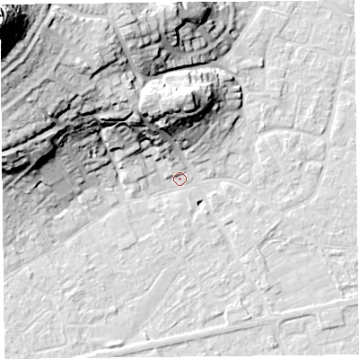 Shaded relief map of the ground around BS226JS, computed from Environment Agency LiDAR. The ground here sits at about 6 m above sea level and falls 50 m across the surrounding 800 m. Surface water reaching this point runs off ground lying to the north-west, 33.5 m higher.