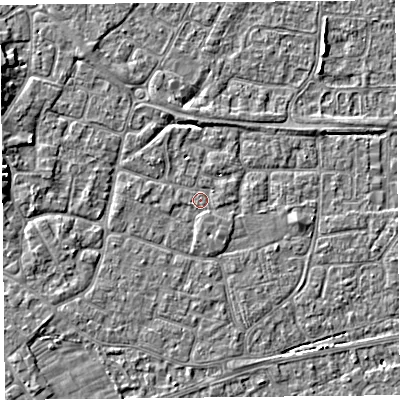 Shaded relief map of the ground around BS226NF, computed from Environment Agency LiDAR. The ground here sits at about 6 m above sea level and falls 4 m across the surrounding 800 m. Surface water reaching this point runs off ground lying to the south-east, 0.6 m higher.