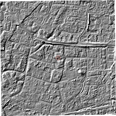 Shaded relief map of the ground around BS226NJ, computed from Environment Agency LiDAR. The ground here sits at about 6 m above sea level and falls 3 m across the surrounding 800 m. Surface water reaching this point runs off ground lying to the north, 1.1 m higher.