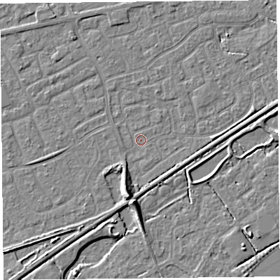 Shaded relief map of the ground around BS226RF, computed from Environment Agency LiDAR. The ground here sits at about 5 m above sea level and falls 7 m across the surrounding 800 m. Surface water reaching this point runs off ground lying to the south, 6.0 m higher.