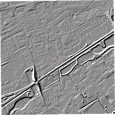 Shaded relief map of the ground around BS226RH, computed from Environment Agency LiDAR. The ground here sits at about 5 m above sea level and falls 7 m across the surrounding 800 m. Surface water reaching this point runs off ground lying to the south-west, 6.0 m higher.