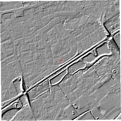 Shaded relief map of the ground around BS226RL, computed from Environment Agency LiDAR. The ground here sits at about 5 m above sea level and falls 9 m across the surrounding 800 m. Surface water reaching this point runs off ground lying to the south-west, 6.0 m higher.