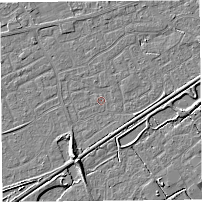 Shaded relief map of the ground around BS226RQ, computed from Environment Agency LiDAR. The ground here sits at about 5 m above sea level and falls 7 m across the surrounding 800 m. Surface water reaching this point runs off ground lying to the south-south-west, 6.0 m higher.