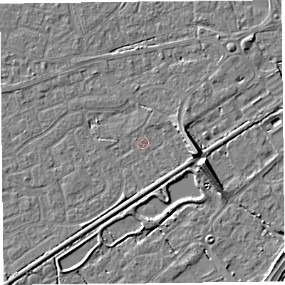 Shaded relief map of the ground around BS226RZ, computed from Environment Agency LiDAR. The ground here sits at about 5 m above sea level and falls 9 m across the surrounding 800 m. Surface water reaching this point runs off ground lying to the east-south-east, 6.8 m higher.