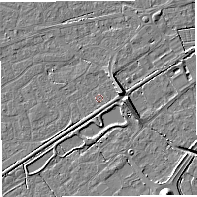 Shaded relief map of the ground around BS226SA, computed from Environment Agency LiDAR. The ground here sits at about 5 m above sea level and falls 9 m across the surrounding 800 m. Surface water reaching this point runs off ground lying to the south-south-west, 1.2 m higher.