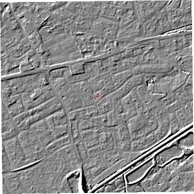 Shaded relief map of the ground around BS226SD, computed from Environment Agency LiDAR. The ground here sits at about 5 m above sea level and falls 7 m across the surrounding 800 m. Surface water reaching this point runs off ground lying to the north-west, 1.0 m higher.
