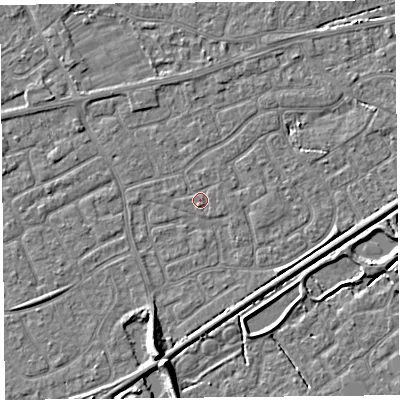 Shaded relief map of the ground around BS226SL, computed from Environment Agency LiDAR. The ground here sits at about 6 m above sea level and falls 7 m across the surrounding 800 m. Surface water reaching this point runs off ground lying to the south, 0.7 m higher.