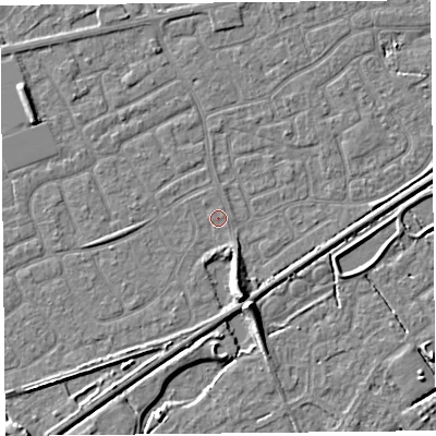 Shaded relief map of the ground around BS226YD, computed from Environment Agency LiDAR. The ground here sits at about 6 m above sea level and falls 7 m across the surrounding 800 m. Surface water reaching this point runs off ground lying to the north-west, 0.6 m higher.