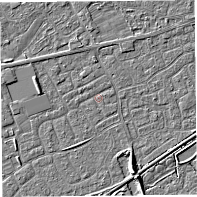 Shaded relief map of the ground around BS226YN, computed from Environment Agency LiDAR. The ground here sits at about 6 m above sea level and falls 7 m across the surrounding 800 m. Surface water reaching this point runs off ground lying to the north-north-west, 0.6 m higher.