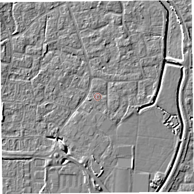 Shaded relief map of the ground around BS227QW, computed from Environment Agency LiDAR. The ground here sits at about 6 m above sea level and falls 6 m across the surrounding 800 m. Surface water reaching this point runs off ground lying to the north-east, 0.9 m higher.