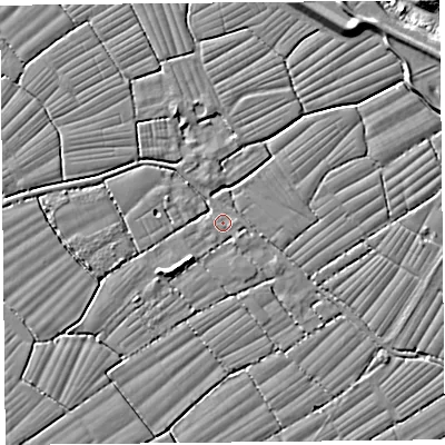Shaded relief map of the ground around BS227YJ, computed from Environment Agency LiDAR. The ground here sits at about 6 m above sea level and falls 9 m across the surrounding 800 m. Surface water reaching this point runs off ground lying to the south-east, 1.1 m higher.