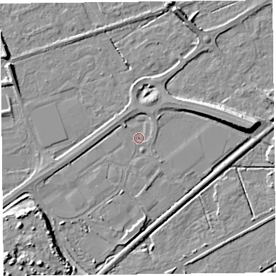 Shaded relief map of the ground around BS228NG, computed from Environment Agency LiDAR. The ground here sits at about 5 m above sea level and falls 10 m across the surrounding 800 m. Surface water reaching this point runs off ground lying to the north-west, 2.2 m higher.
