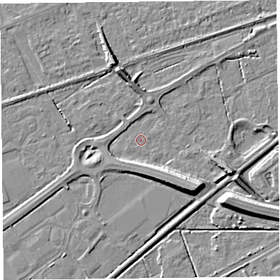 Shaded relief map of the ground around BS228PP, computed from Environment Agency LiDAR. The ground here sits at about 5 m above sea level and falls 9 m across the surrounding 800 m. Surface water reaching this point runs off ground lying to the south-east, 8.0 m higher.