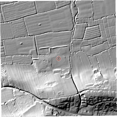 Shaded relief map of the ground around BS229JL, computed from Environment Agency LiDAR. The ground here sits at about 7 m above sea level and falls 25 m across the surrounding 800 m. Surface water reaching this point runs off ground lying to the south, 20.3 m higher.