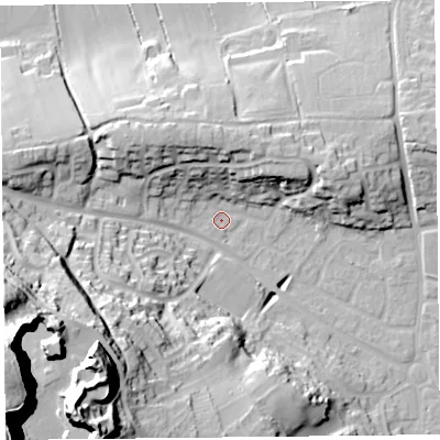 Shaded relief map of the ground around BS229PQ, computed from Environment Agency LiDAR. The ground here sits at about 7 m above sea level and falls 80 m across the surrounding 800 m. Surface water reaching this point runs off ground lying to the west-south-west, 23.2 m higher.