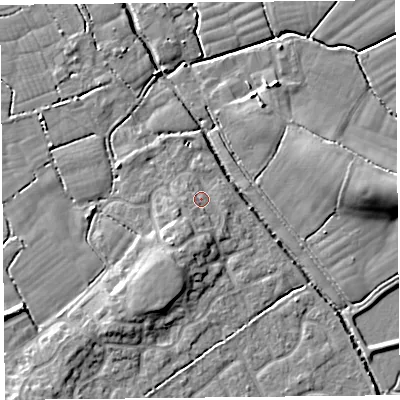 Shaded relief map of the ground around BS229QJ, computed from Environment Agency LiDAR. The ground here sits at about 7 m above sea level and falls 8 m across the surrounding 800 m. Surface water reaching this point runs off ground lying to the south-south-west, 3.6 m higher.