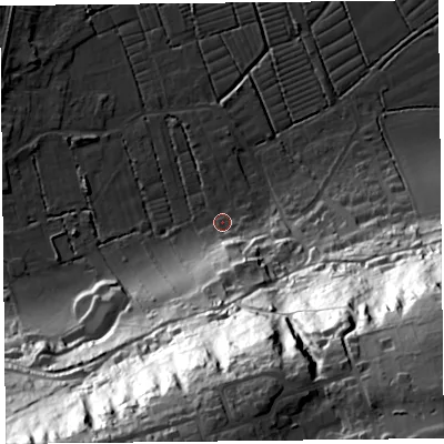 Shaded relief map of the ground around BS229UB, computed from Environment Agency LiDAR. The ground here sits at about 7 m above sea level and falls 91 m across the surrounding 800 m. Surface water reaching this point runs off ground lying to the south-south-east, 20.7 m higher.