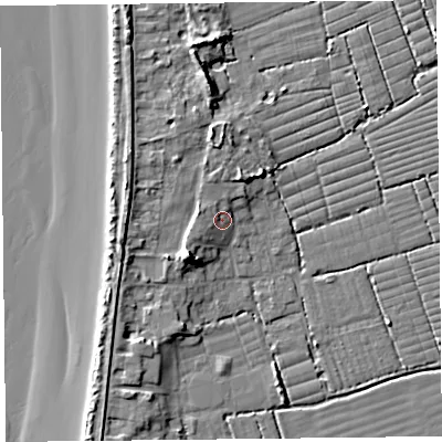 Shaded relief map of the ground around BS229UL, computed from Environment Agency LiDAR. The ground here sits at about 8 m above sea level and falls 9 m across the surrounding 800 m. Surface water reaching this point runs off ground lying to the north, 2.1 m higher.