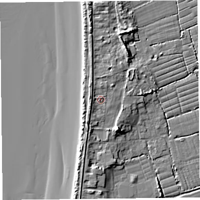 Shaded relief map of the ground around BS229UQ, computed from Environment Agency LiDAR. The ground here sits at about 8 m above sea level and falls 10 m across the surrounding 800 m. Surface water reaching this point runs off ground lying to the west, 2.9 m higher.