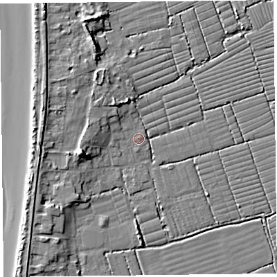 Shaded relief map of the ground around BS229UW, computed from Environment Agency LiDAR. The ground here sits at about 6 m above sea level and falls 9 m across the surrounding 800 m. Surface water reaching this point runs off ground lying to the north-west, 4.6 m higher.