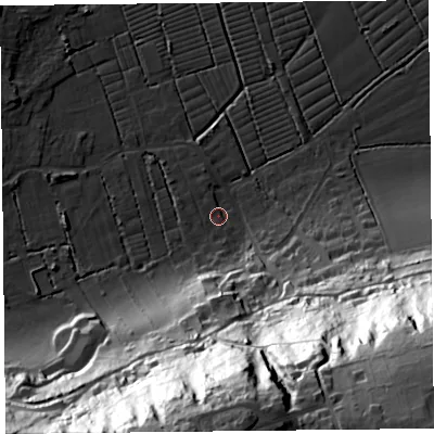 Shaded relief map of the ground around BS229WN, computed from Environment Agency LiDAR. The ground here sits at about 6 m above sea level and falls 89 m across the surrounding 800 m. Surface water reaching this point runs off ground lying to the south, 81.0 m higher.