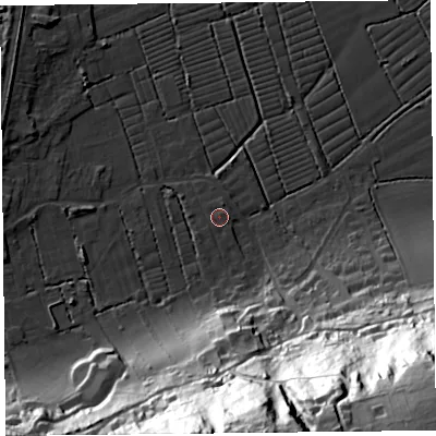 Shaded relief map of the ground around BS229WT, computed from Environment Agency LiDAR. The ground here sits at about 6 m above sea level and falls 85 m across the surrounding 800 m. Surface water reaching this point runs off ground lying to the north-north-east, 0.7 m higher.