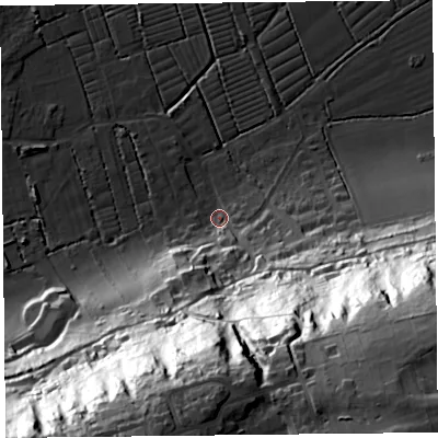 Shaded relief map of the ground around BS229XH, computed from Environment Agency LiDAR. The ground here sits at about 7 m above sea level and falls 91 m across the surrounding 800 m. Surface water reaching this point runs off ground lying to the south, 80.4 m higher.