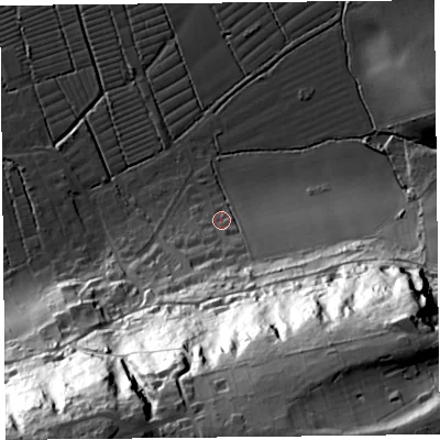 Shaded relief map of the ground around BS229XU, computed from Environment Agency LiDAR. The ground here sits at about 10 m above sea level and falls 90 m across the surrounding 800 m. Surface water reaching this point runs off ground lying to the south-south-east, 83.9 m higher.