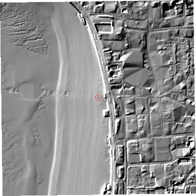 Shaded relief map of the ground around BS231AL, computed from Environment Agency LiDAR. The ground here sits at about 6 m above sea level and falls 10 m across the surrounding 800 m. Surface water reaching this point runs off ground lying to the north-east, 3.5 m higher.