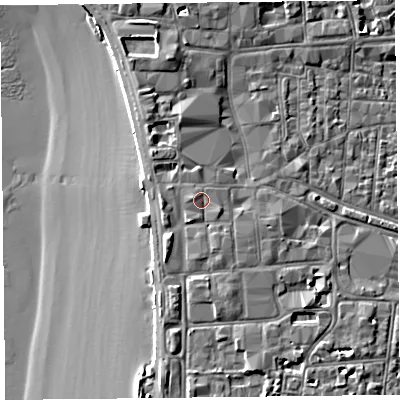 Shaded relief map of the ground around BS231AS, computed from Environment Agency LiDAR. The ground here sits at about 9 m above sea level and falls 9 m across the surrounding 800 m. Surface water reaching this point runs off ground lying to the east-south-east, 0.9 m higher.