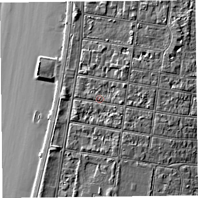 Shaded relief map of the ground around BS231BJ, computed from Environment Agency LiDAR. The ground here sits at about 9 m above sea level and falls 8 m across the surrounding 800 m. Surface water reaching this point runs off ground lying to the east-north-east, 1.4 m higher.