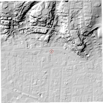Shaded relief map of the ground around BS231FH, computed from Environment Agency LiDAR. The ground here sits at about 6 m above sea level and falls 39 m across the surrounding 800 m. Surface water reaching this point runs off ground lying to the west-north-west, 1.0 m higher.