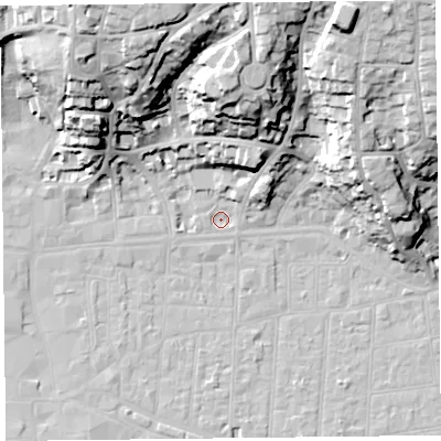 Shaded relief map of the ground around BS231PE, computed from Environment Agency LiDAR. The ground here sits at about 6 m above sea level and falls 39 m across the surrounding 800 m. Surface water reaching this point runs off ground lying to the north-north-east, 35.1 m higher.