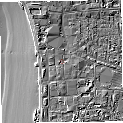 Shaded relief map of the ground around BS231SS, computed from Environment Agency LiDAR. The ground here sits at about 9 m above sea level and falls 9 m across the surrounding 800 m. Surface water reaching this point runs off ground lying to the east-south-east, 1.0 m higher.
