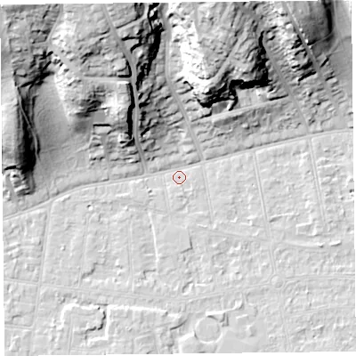 Shaded relief map of the ground around BS232UJ, computed from Environment Agency LiDAR. The ground here sits at about 5 m above sea level and falls 39 m across the surrounding 800 m. Surface water reaching this point runs off ground lying to the west-south-west, 1.4 m higher.